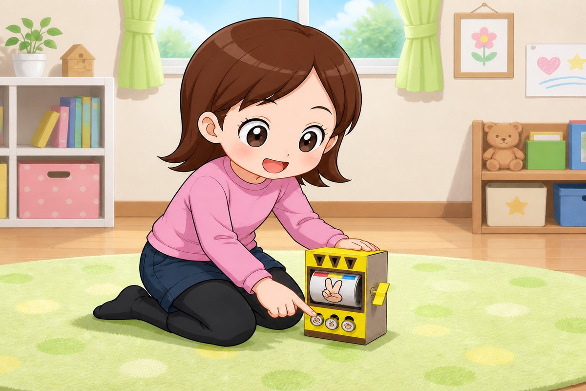 じゃんけんゲームの工作を楽しむ女の子のイラスト