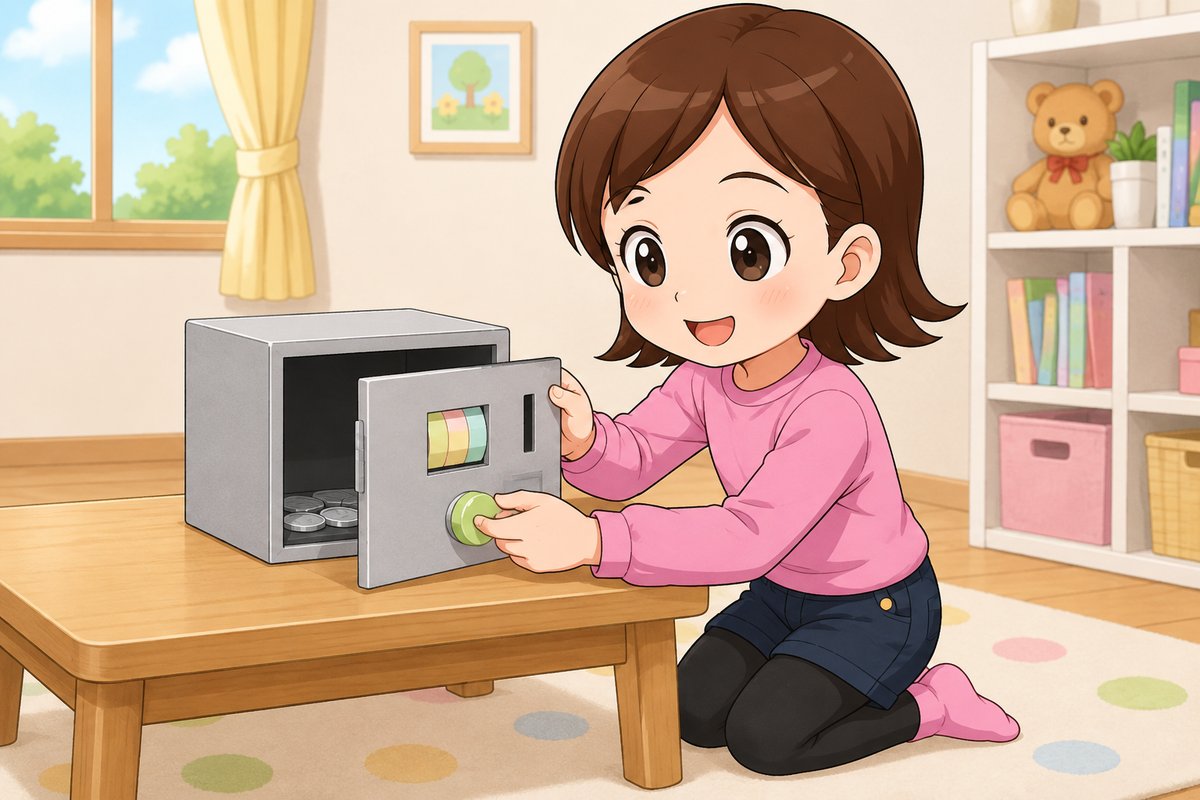 コインロッカーの工作を楽しむ女の子のイラスト